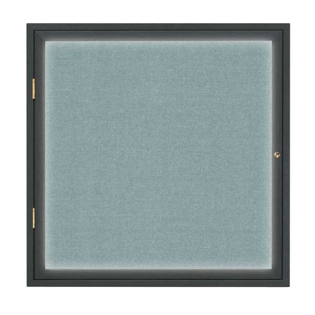 UNITED VISUAL PRODUCTS Single Door Slim Enclosed Radius EZ Tack Board, 48"x36", Bronze/Grey UVRDS48EZ-GREY-BRONZE